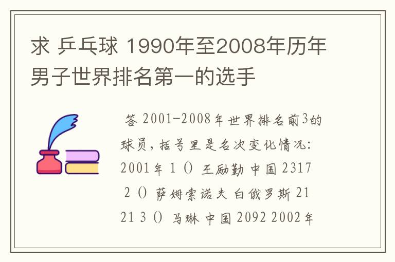 求 乒乓球 1990年至2008年历年男子世界排名第一的选手