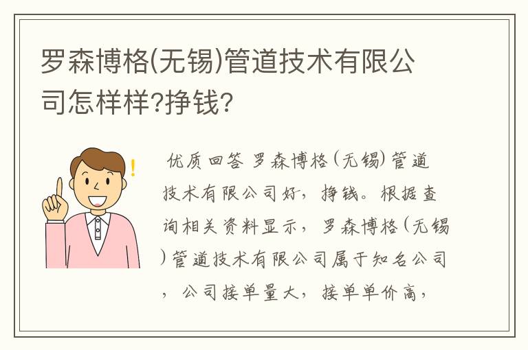 罗森博格(无锡)管道技术有限公司怎样样?挣钱?