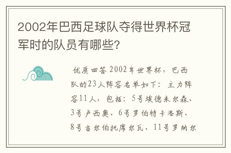 2002年巴西足球队夺得世界杯冠军时的队员有哪些?