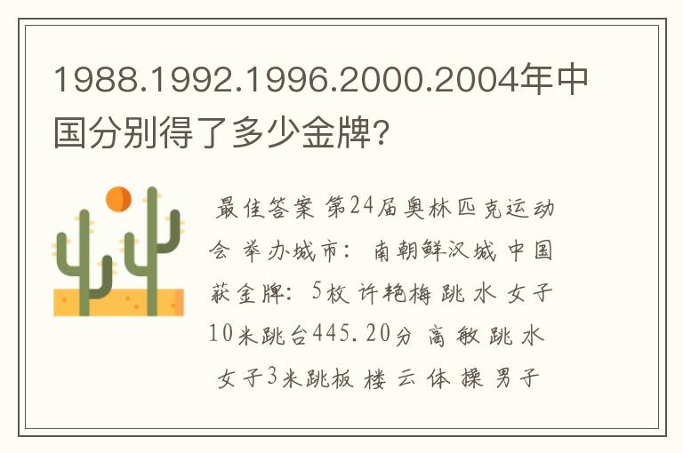 1988.1992.1996.2000.2004年中国分别得了多少金牌?