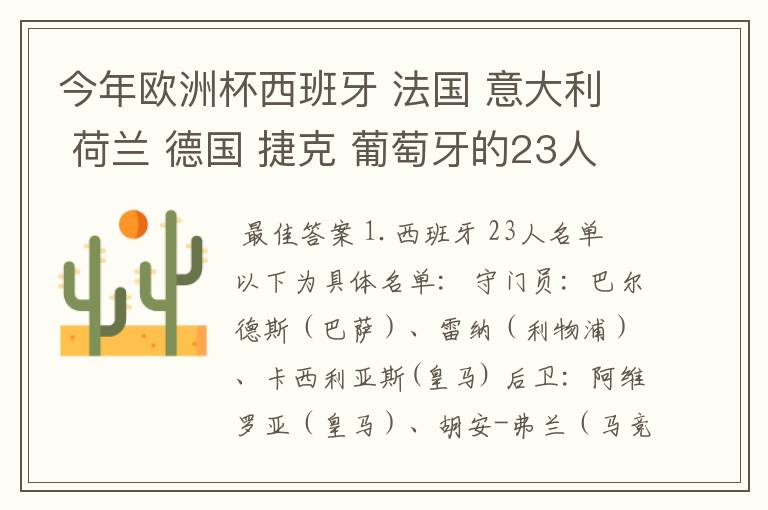 今年欧洲杯西班牙 法国 意大利 荷兰 德国 捷克 葡萄牙的23人名单