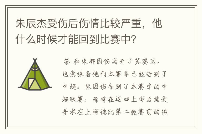 朱辰杰受伤后伤情比较严重，他什么时候才能回到比赛中？