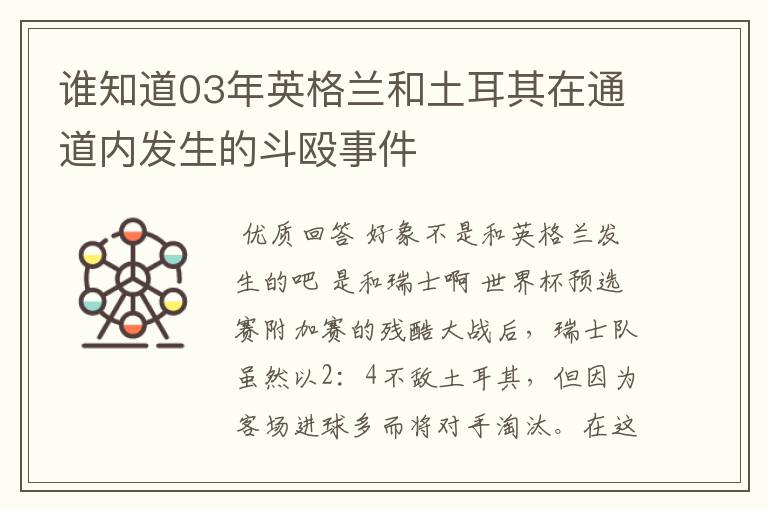 谁知道03年英格兰和土耳其在通道内发生的斗殴事件