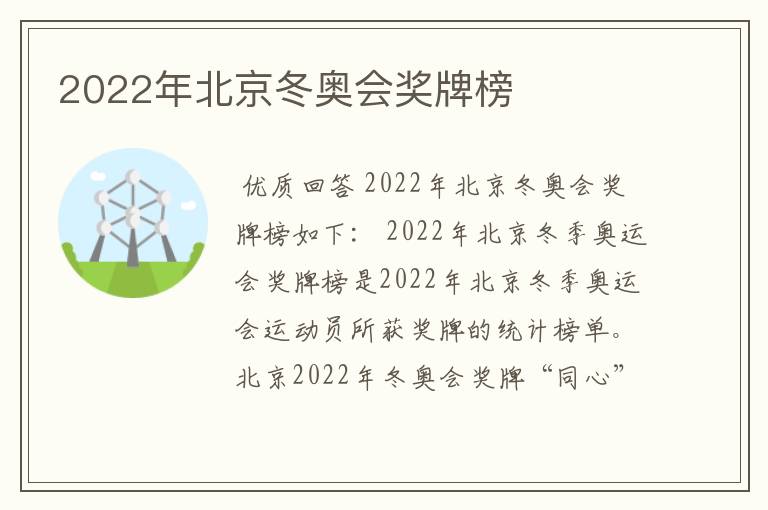 2022年北京冬奥会奖牌榜