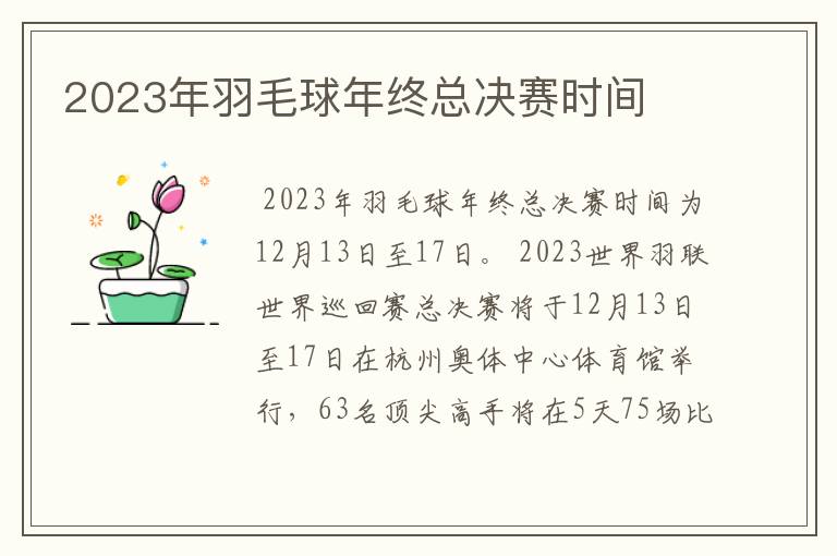 2023年羽毛球年终总决赛时间