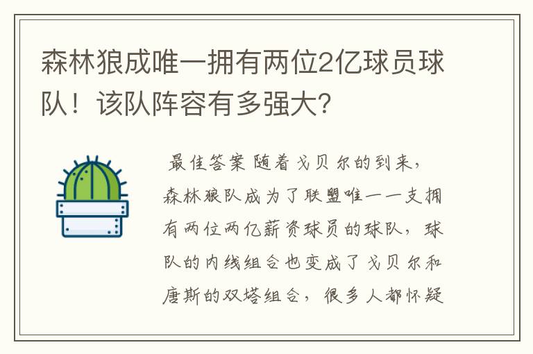 森林狼成唯一拥有两位2亿球员球队！该队阵容有多强大？