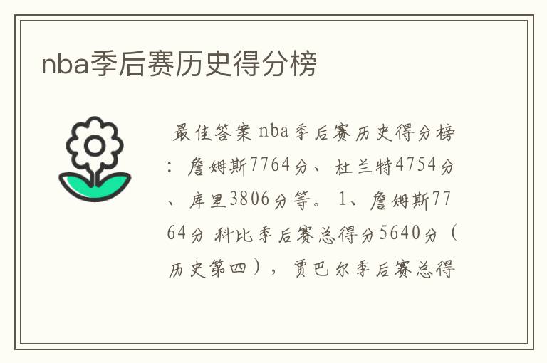 nba季后赛历史得分榜