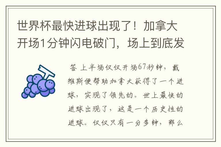 世界杯最快进球出现了！加拿大开场1分钟闪电破门，场上到底发生了什么？