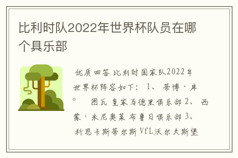 比利时队2022年世界杯队员在哪个具乐部