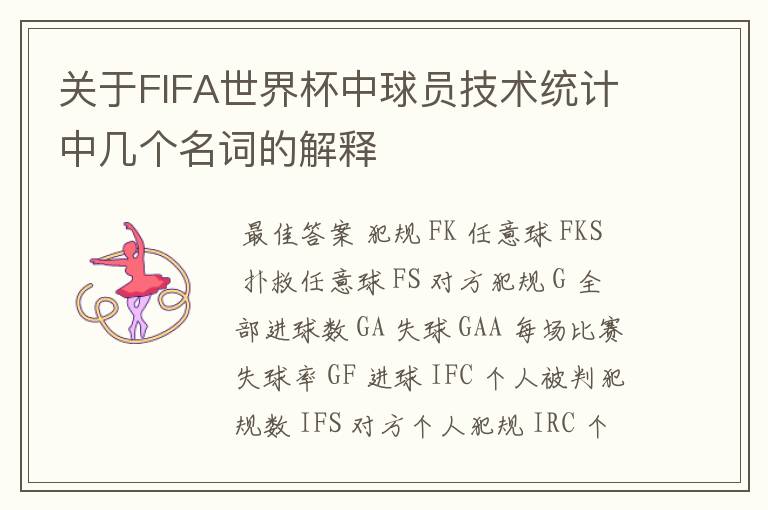 关于FIFA世界杯中球员技术统计中几个名词的解释