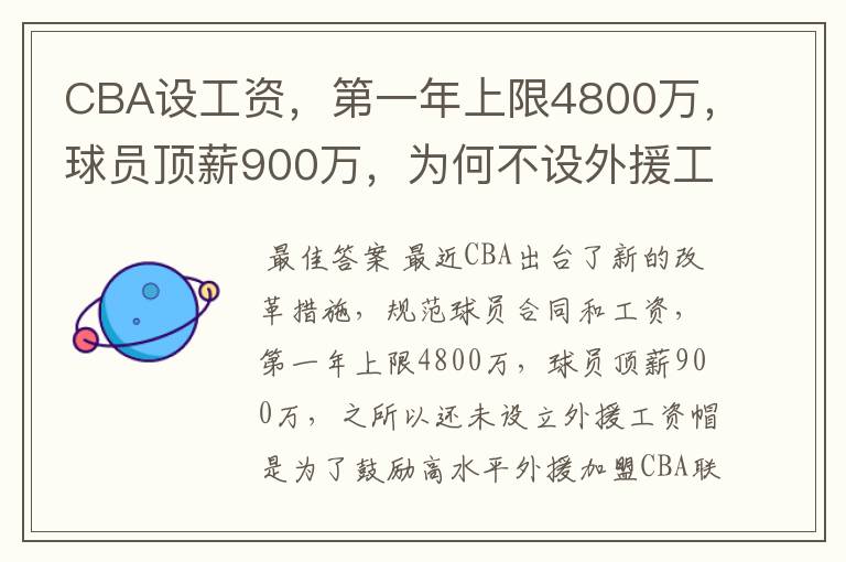 CBA设工资，第一年上限4800万，球员顶薪900万，为何不设外援工资帽？