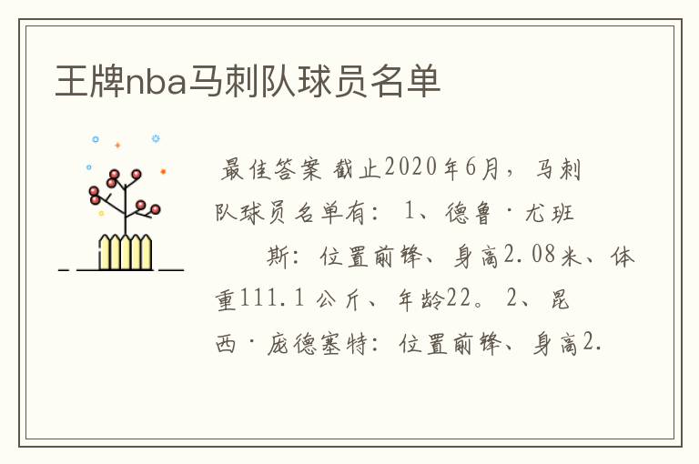 王牌nba马刺队球员名单