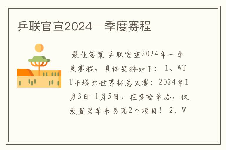 乒联官宣2024一季度赛程