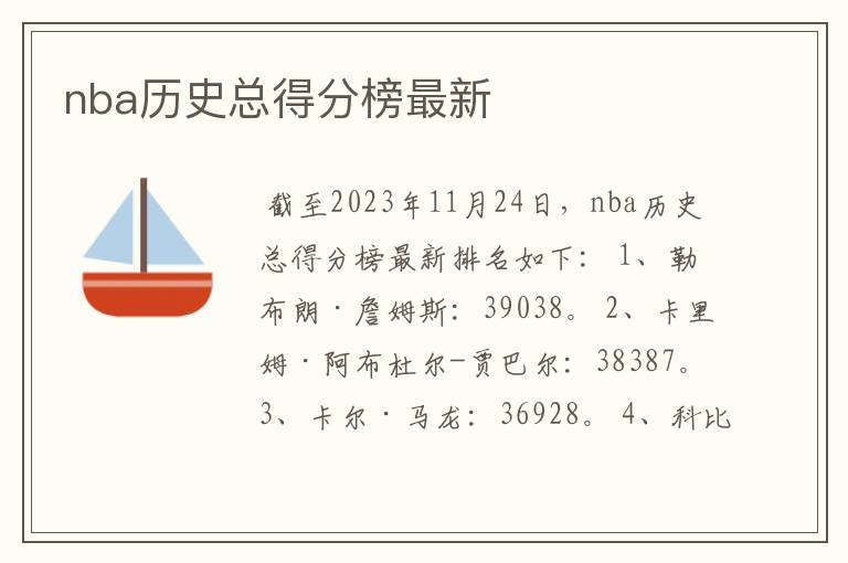 nba历史总得分榜最新