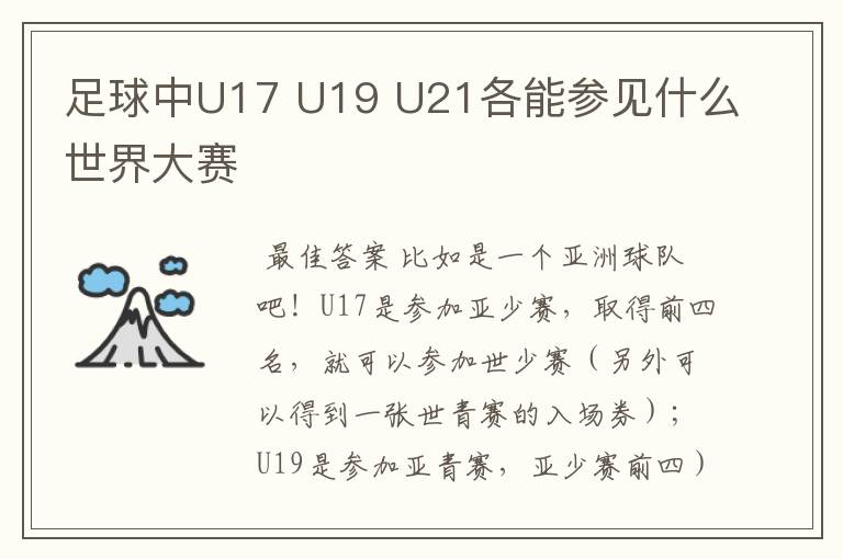 足球中U17 U19 U21各能参见什么世界大赛