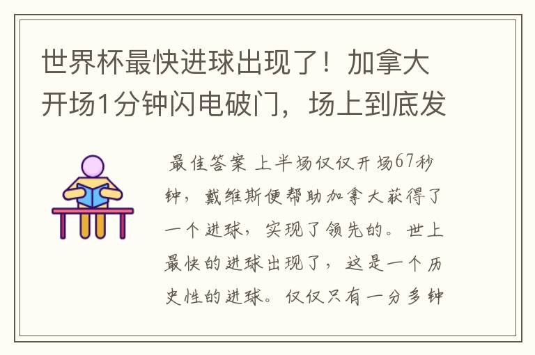 世界杯最快进球出现了！加拿大开场1分钟闪电破门，场上到底发生了什么？