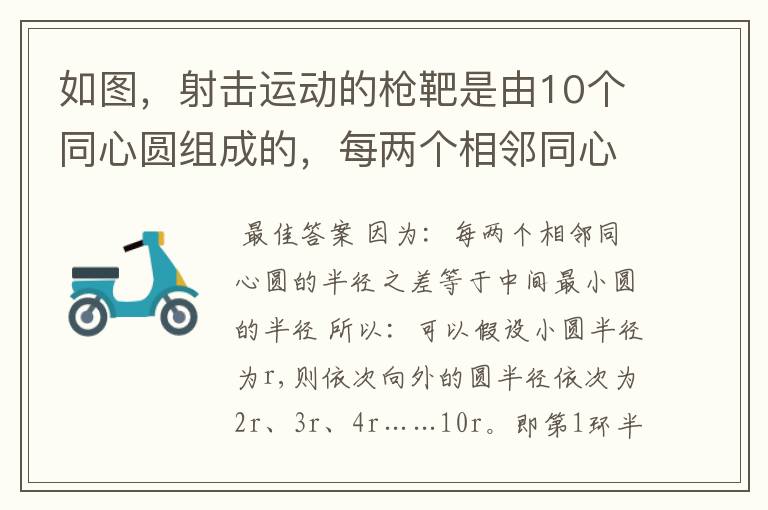 如图，射击运动的枪靶是由10个同心圆组成的，每两个相邻同心圆的半径之差等于中间最小圆的半径（记作r）。