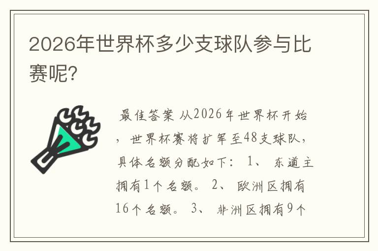 2026年世界杯多少支球队参与比赛呢？