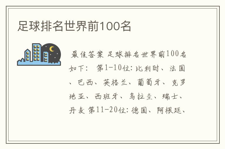 足球排名世界前100名