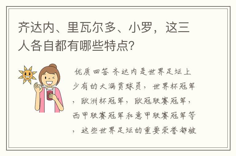 齐达内、里瓦尔多、小罗，这三人各自都有哪些特点？