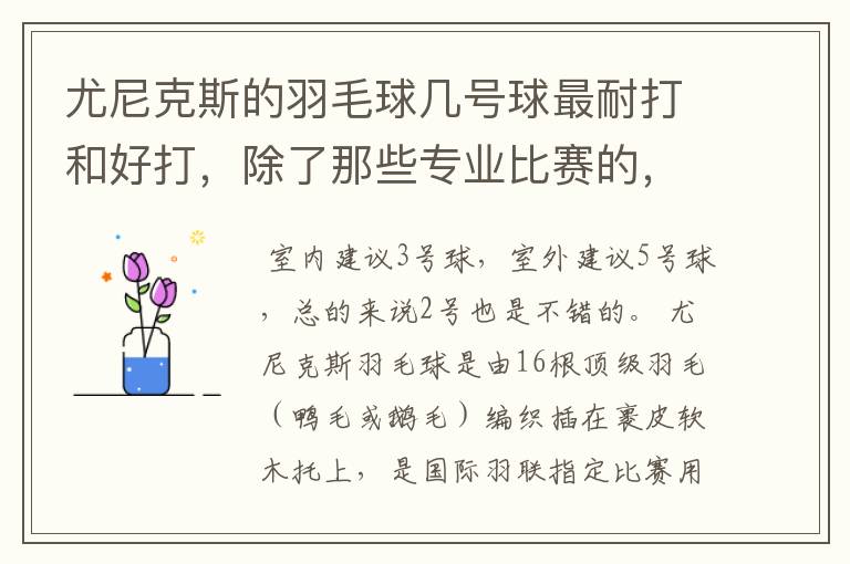 尤尼克斯的羽毛球几号球最耐打和好打，除了那些专业比赛的，业余里面几号球好打，求推荐