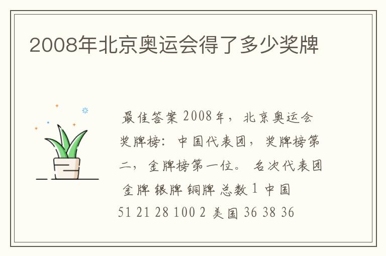 2008年北京奥运会得了多少奖牌