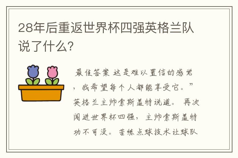 28年后重返世界杯四强英格兰队说了什么？