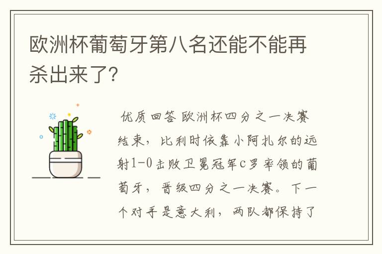 欧洲杯葡萄牙第八名还能不能再杀出来了？