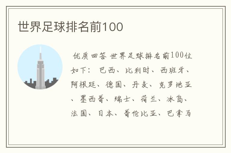 世界足球排名前100