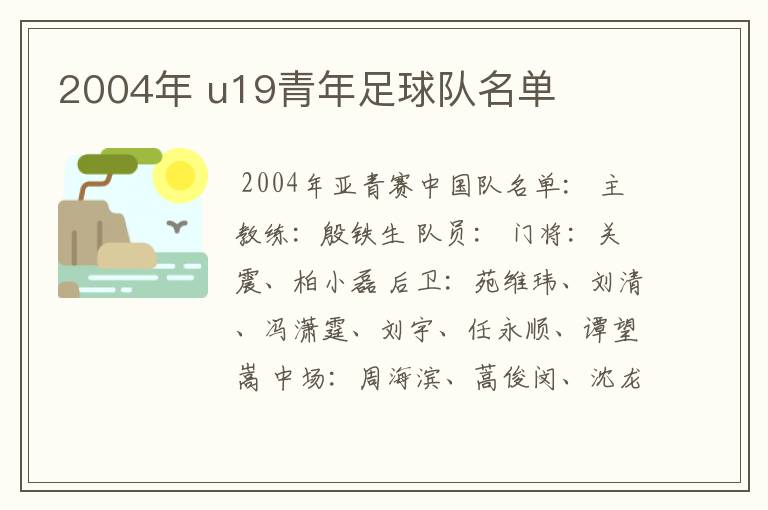 2004年 u19青年足球队名单