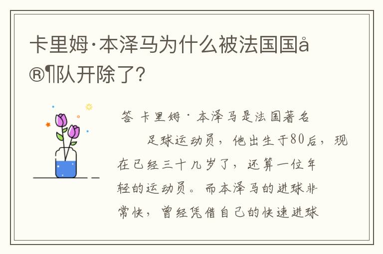 卡里姆·本泽马为什么被法国国家队开除了？