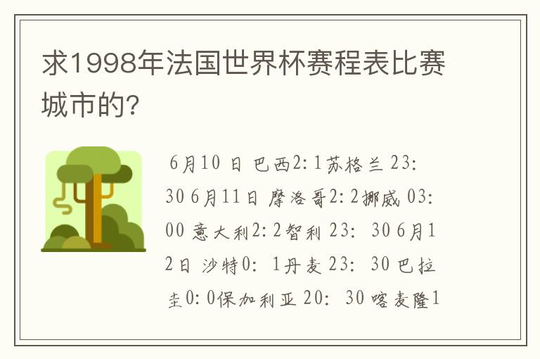 求1998年法国世界杯赛程表比赛城市的?