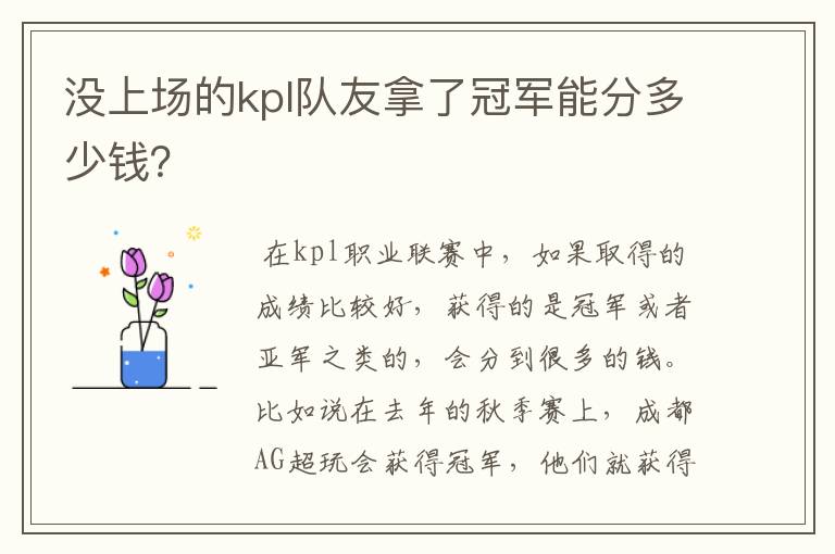 没上场的kpl队友拿了冠军能分多少钱？