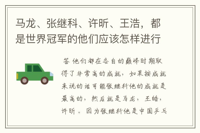 马龙、张继科、许昕、王浩，都是世界冠军的他们应该怎样进行实力上的排序？