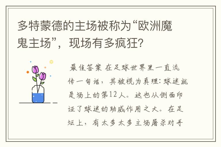 多特蒙德的主场被称为“欧洲魔鬼主场”，现场有多疯狂？