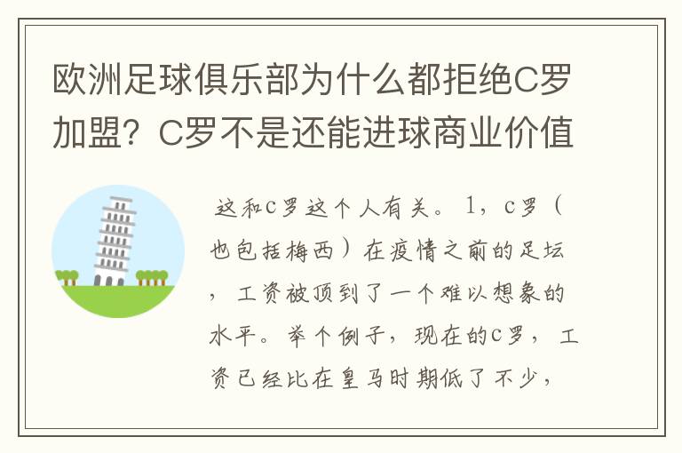 欧洲足球俱乐部为什么都拒绝C罗加盟？C罗不是还能进球商业价值也很高吗？