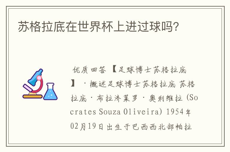 苏格拉底在世界杯上进过球吗？