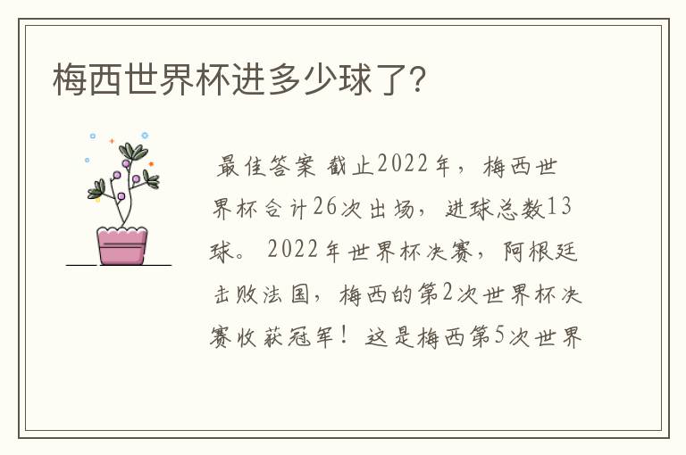 梅西世界杯进多少球了？