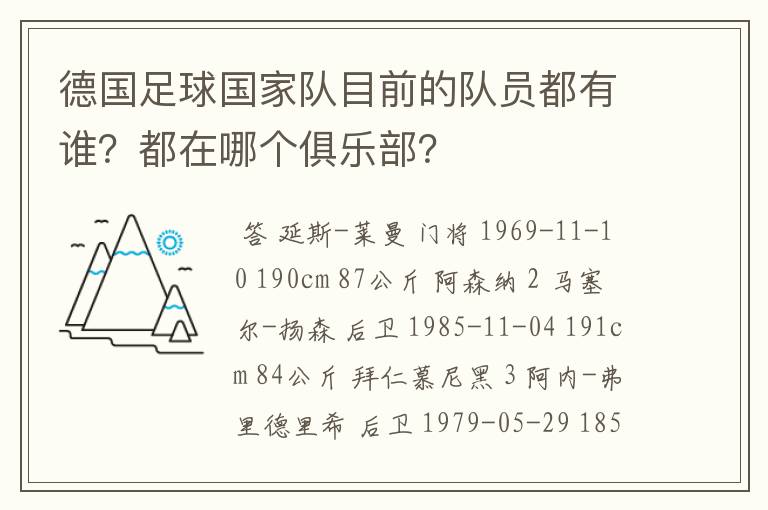 德国足球国家队目前的队员都有谁？都在哪个俱乐部？