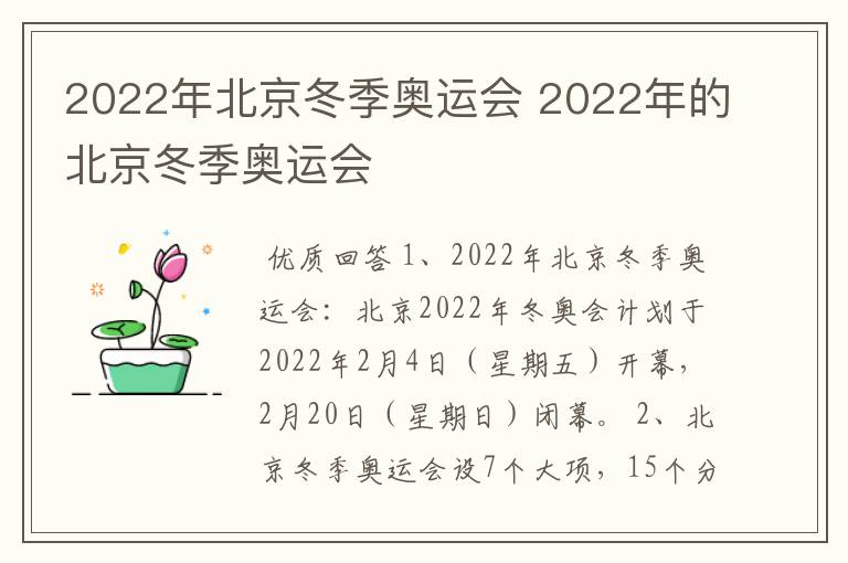 2022年北京冬季奥运会 2022年的北京冬季奥运会