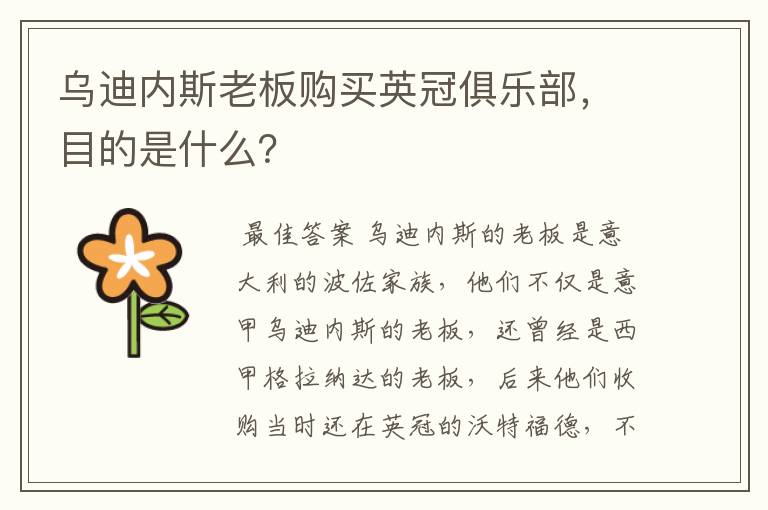 乌迪内斯老板购买英冠俱乐部，目的是什么？