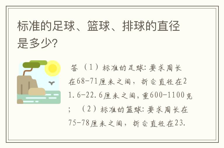 标准的足球、篮球、排球的直径是多少？