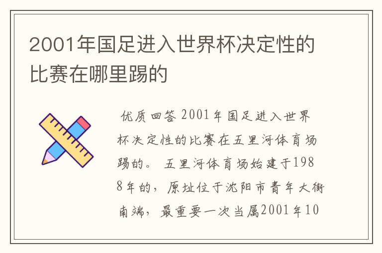 2001年国足进入世界杯决定性的比赛在哪里踢的