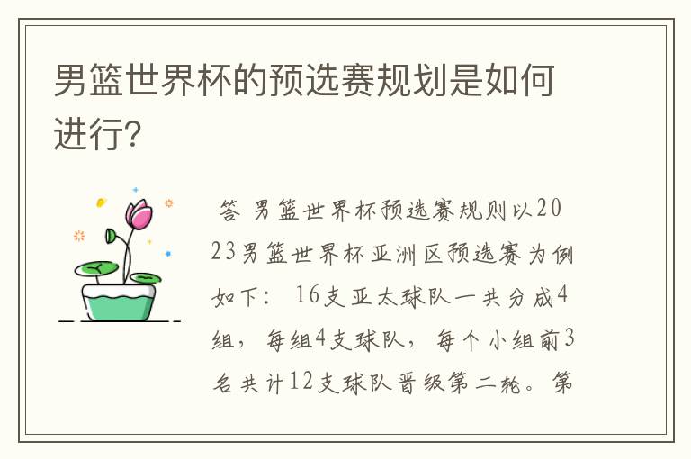 男篮世界杯的预选赛规划是如何进行？