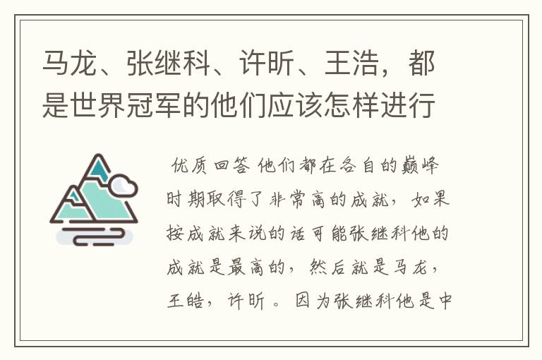 马龙、张继科、许昕、王浩，都是世界冠军的他们应该怎样进行实力上的排序？