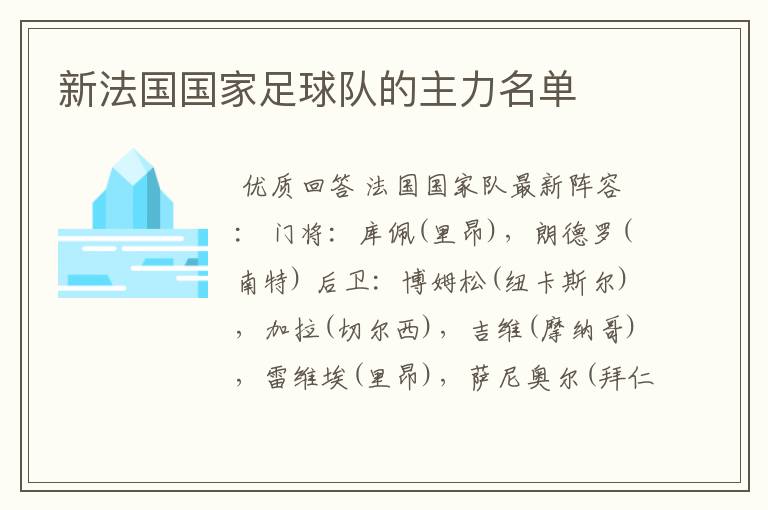 新法国国家足球队的主力名单