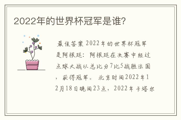 2022年的世界杯冠军是谁？