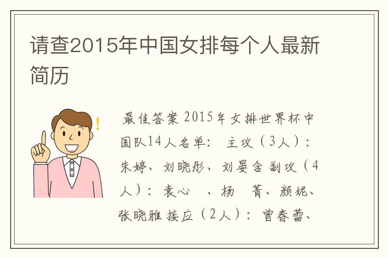 请查2015年中国女排每个人最新简历