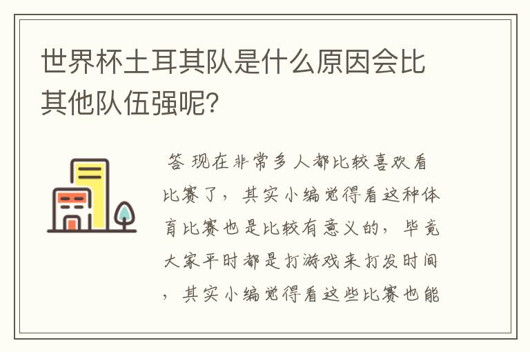 世界杯土耳其队是什么原因会比其他队伍强呢？