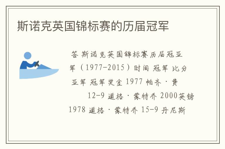 斯诺克英国锦标赛的历届冠军